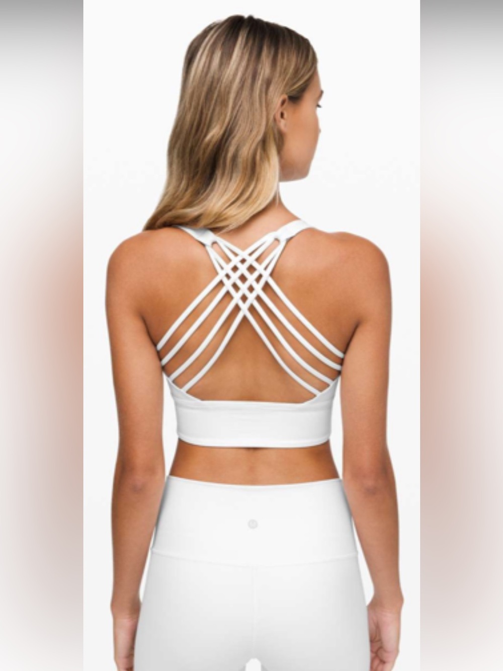 Lululemon White Strappy Criss Cross Back Longline Sports Bra Tank Top Yoga
